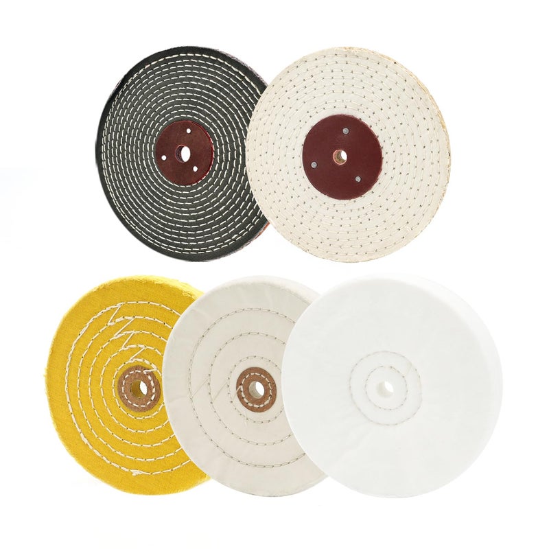 SCOTTCHEN Buffing Polishing Wheels 6in x 1/2in Arbor Soft (30Ply) / Fine (50Ply) / Medium (42Ply) / Coarse (50Ply) / Rough (5Ply) for Bench Grinder - 5pcs - Image 1